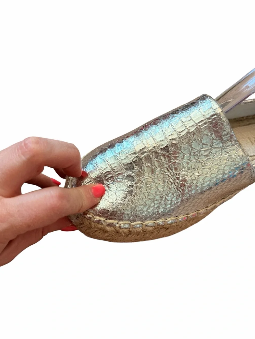 Jack Rogers Silver Palmer Snake-Print Metallic Espadrilles Women’s Sz 8.5